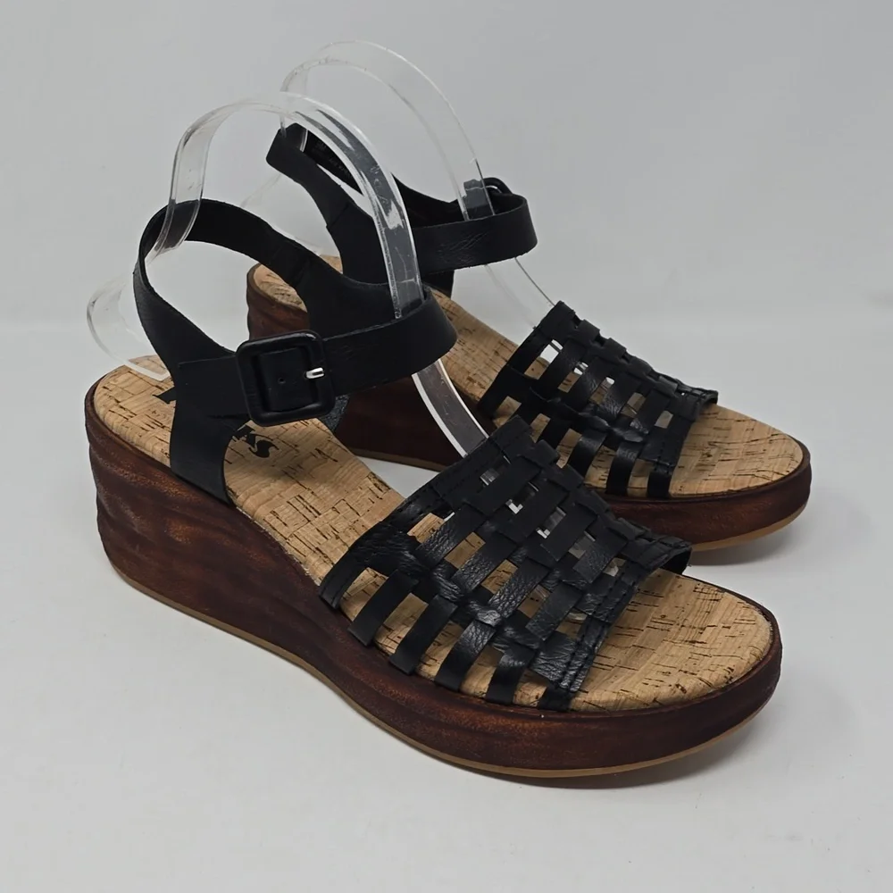 Kork Ease Marley Black Woven Platform Sandals Size 9